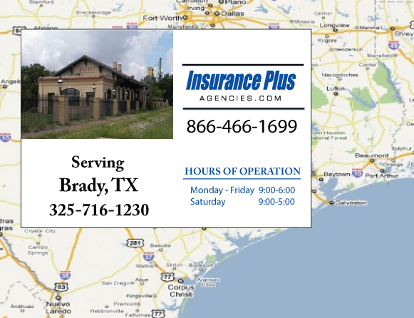 Insurance Plus Agencies (325) 716-1230 is your local Progressive office in Brady, TX.