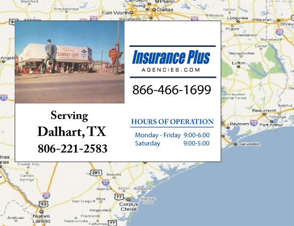 Insurance Plus Agencies (806) 221-2583 is your local Progressive office in Dalhart, TX.