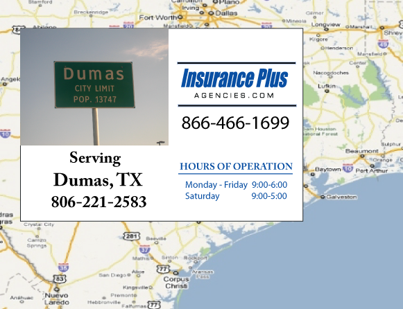 Insurance Plus Agencies (806)221-2583 is your local Progressive office in Dumas, TX.