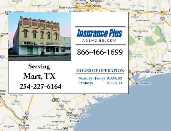 Insurance Plus Agencies (254) 227-6164 is your local Progressive office in Mart, TX.